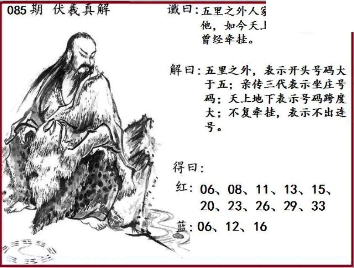 双色球2026年图迷085期 伏羲真解图