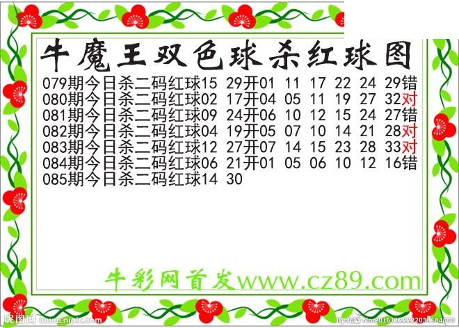 双色球085期 牛魔王杀两码红球图谜