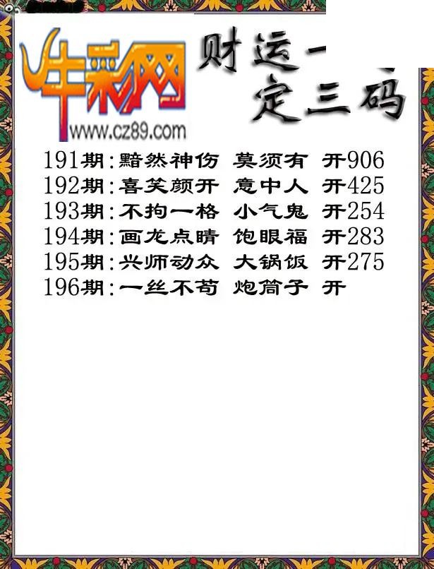 福彩3D2026196期图谜汇总