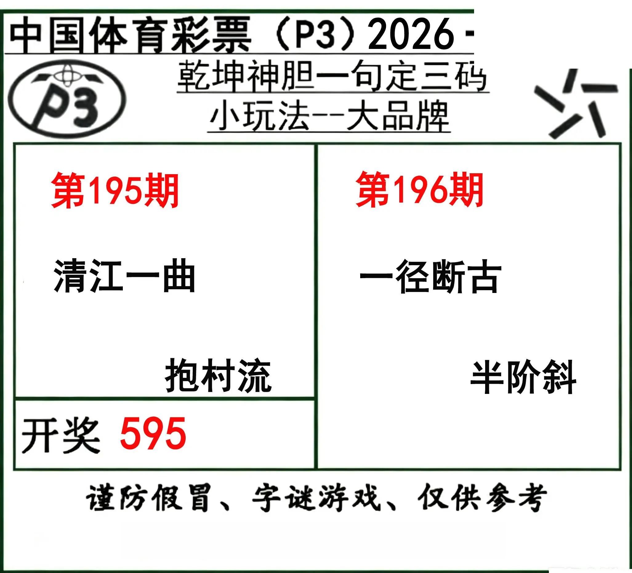 乾坤一句定三码26年196期P3图谜