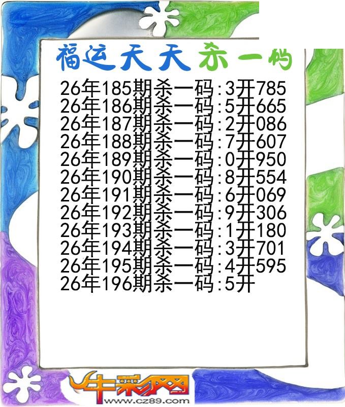 福运天天杀一码196期体彩P3图谜