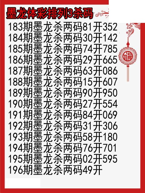 26年196期墨龙体彩排列3杀码图