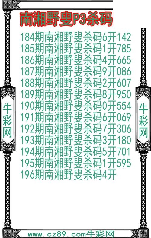 26年196期南湘野叟P3杀码图