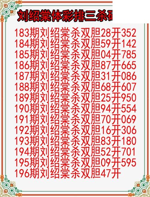 26年196期刘绍棠体彩排三杀码图