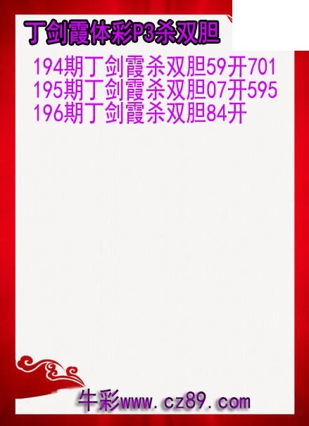 26年196期丁剑霞体彩P3杀双胆图