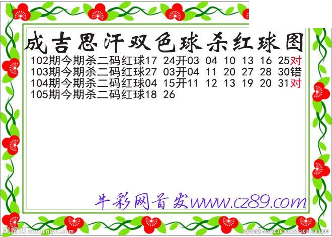 双色球105期 成吉思汗杀两码红球图谜