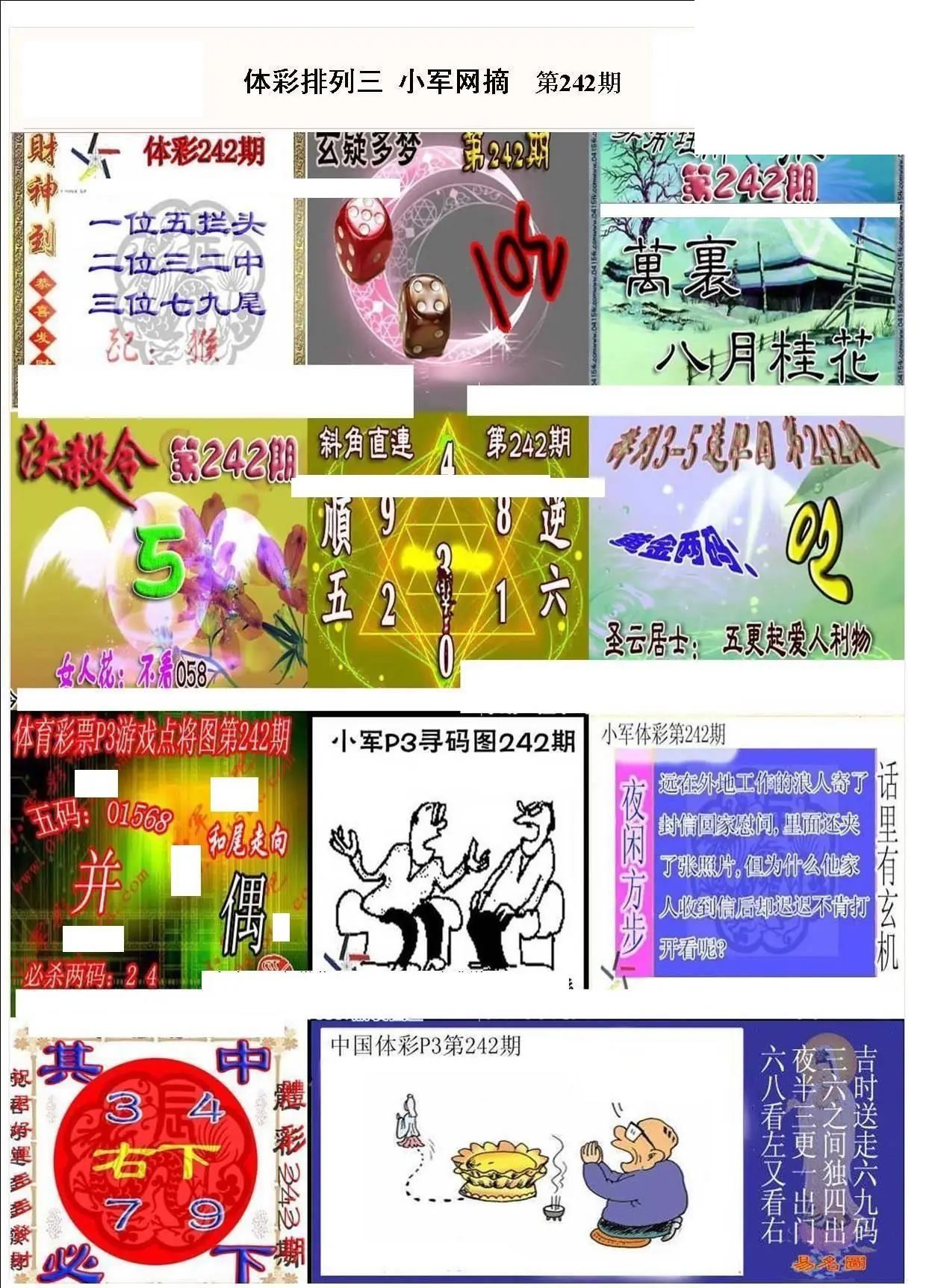小军网摘26年242期体彩P3彩报图谜