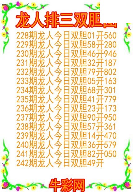 26年242期龙人排三双胆图